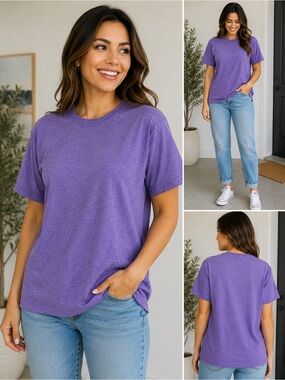 Gildan Adult Heavy Cotton Heather Purple Crew Neck T-Shirt XL Unisex Casual Tee